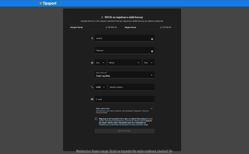 Tipsport registrace